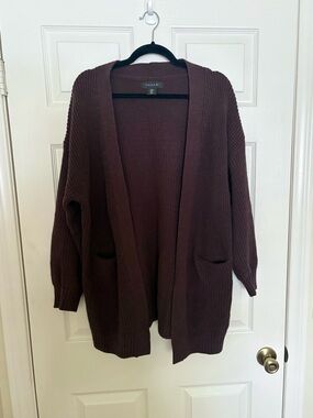 Tahari Deep Brown Chunky Knit Cardigan